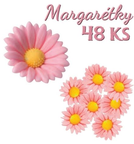 Cukrové kvety - Margarétky - Ružové - 48 ks